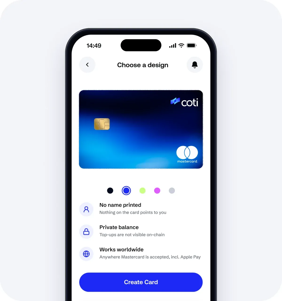 COTI crypto card design interface preview